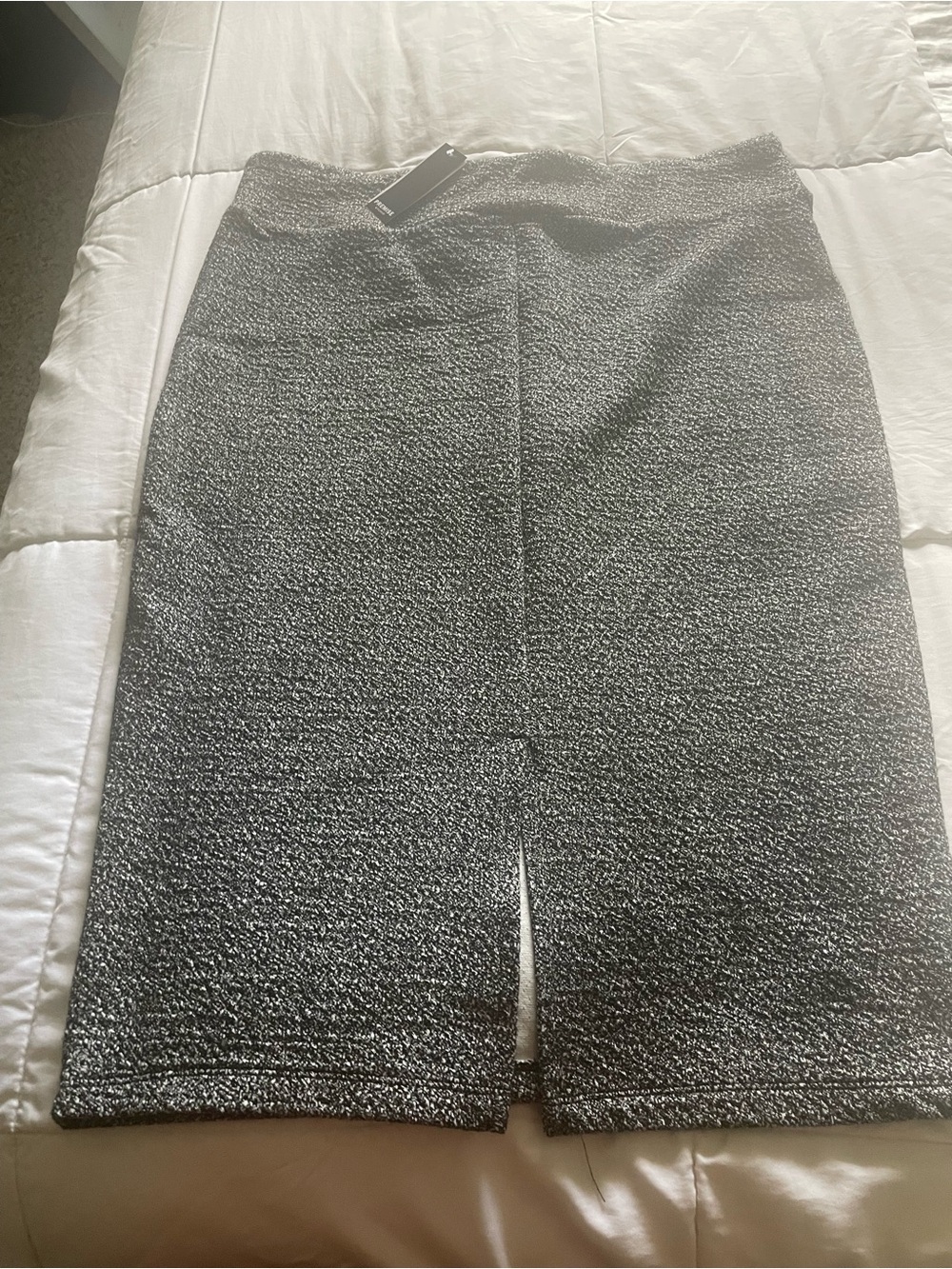 Premise Heathered Black Pencil Skirt with Front Slit